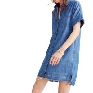 Madewell | Denim Chambray Button From Raw Hem Shirt Dress Pockets | XS